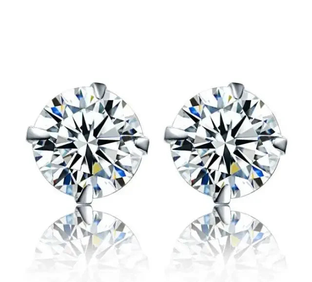 100% Real 925 Sterling Silver Jewelry Women Fashion Cute Tiny Clear Crystal CZ Stud Earrings Gift for Girls Teens Lady