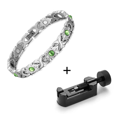 WelMag Healing Magnetic Health Bracelets For Women Stainless Steel Bangle Germanium Bio Energy Chain Crystal Design Accessories