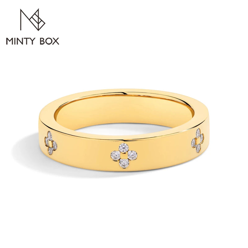 MINTYBOX Clover Moissanite 18k Gold Plated Diamond Wedding Band Ring For Women S925 Silver Engagement Party Fine Jewelry Gift