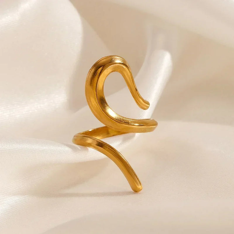 Stainless Steel Irregular Wave Rings for Women Men Creative Gold Color Adjustable Opening Ring Female Statement Jewelry Gifts