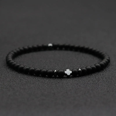 New Men Bracelet Small Stone 4mm Braclet Natural Hematite Cross Braslet Rice Bead Brazalete Homme Boyfriend Gift Pulsera Hombre