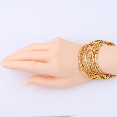 3MM/6pcs Ethiopian Wedding Bride Gift Gold Color Indian Bangles Dubai Jewelry For Women Africa Ball Jewellery Beads Bracelet