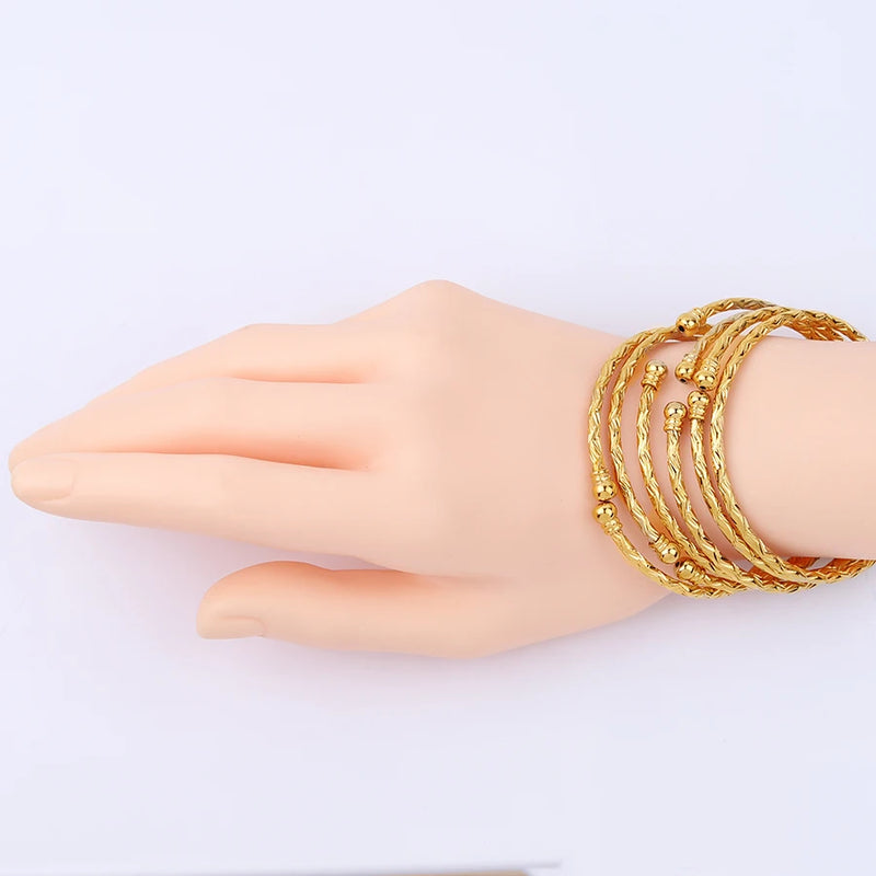 3MM/6pcs Ethiopian Wedding Bride Gift Gold Color Indian Bangles Dubai Jewelry For Women Africa Ball Jewellery Beads Bracelet