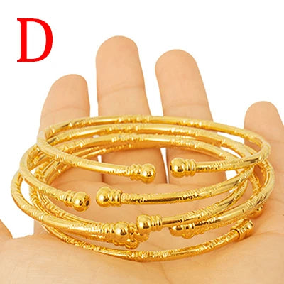 3MM/6pcs Dubai Jewelry For Women Indian Bangles Africa Ball Jewellery Gold Color Beads Bracelet Ethiopian Wedding Bride Gift