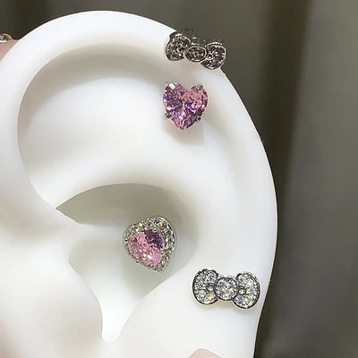 Cute Bowknot Love Heart 316L Stainless Steel Annular Ear Bone Nail Fashion Delicate Zircon Earring for Women Y2K Punk Jewelry