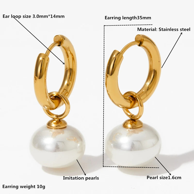 New Retro Imitation Pearl Stainless Steel Earrings Fashion Simple Exquisite Metal Ear Hoop Jewelry Party Gift