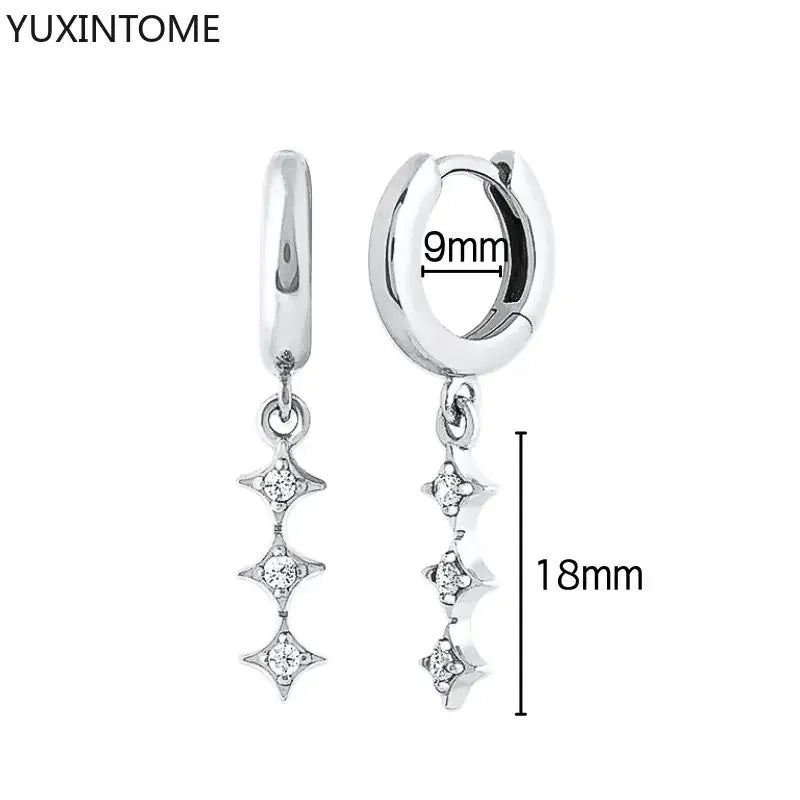 925 Sterling Silver Ear Needle Fashion Hoop Earrings White Crystal Luxury Women&