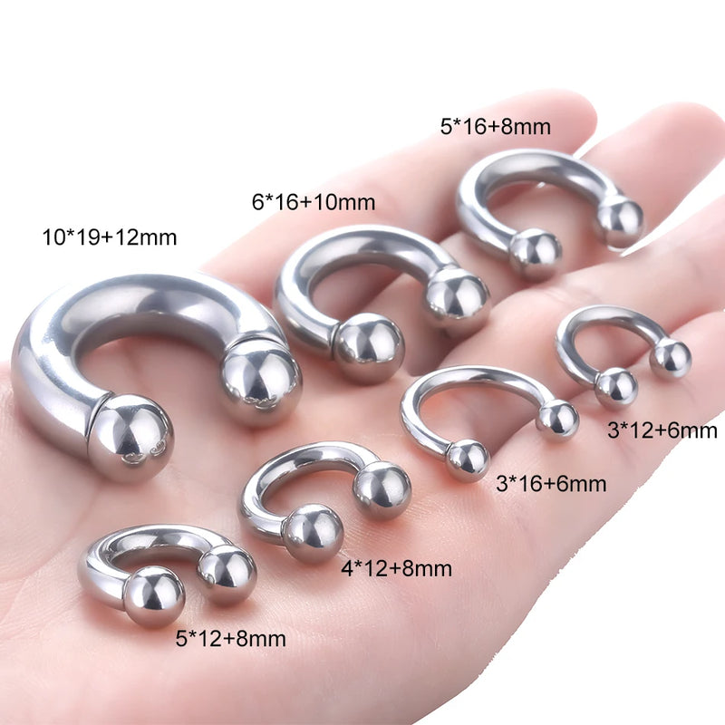 1pcs Stainless Steel Large Gauge Horseshoe Ring 18G-00G Externally Threaded Nose Hoop Septum Piercing Body Jewelry