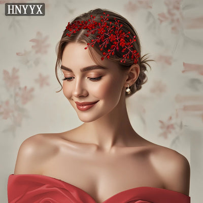 HNYYX Bridal Wedding Hair Accessories Red Rhinestone Headpieces Leaf Shaped Hair Vine Ladies Girls Holiday Tiara Gift A225