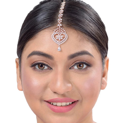 XSBODY Elegant Hollow Heartshaped Maang Tikka Forehead Bridal Headwear Tribal Handmade Zricon Head Chain for Women Turky Jewelry