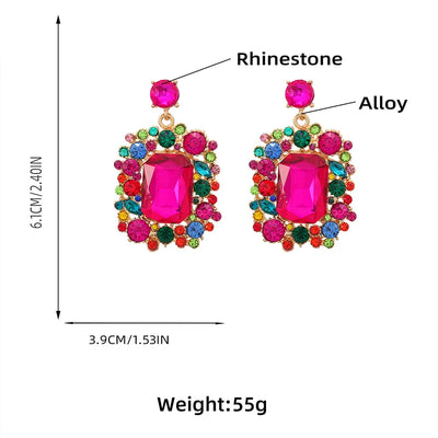 Large Heavy Colorful Glass Stones Earrings For Women Big Statement Dangle Post Fashion Jewelry Trendy Square New Styles MQ106