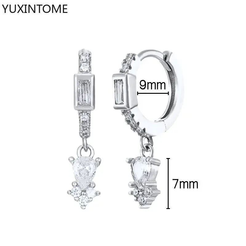 925 Sterling Silver Ear Needle Fashion Hoop Earrings White Crystal Luxury Women&