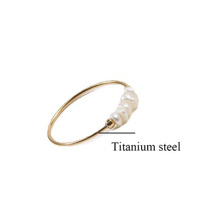 High End PVD Natural Freshwater Pearl Irregular Gold Color Rings for Women Stainless Steel Jewelry Wholesale Female Ring