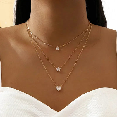 2024 New Women's Pearl Necklace Kpop Gold Color Beads Pendant Necklaces Goth Double Layer Chain Choker for Women Fashion Jewelry