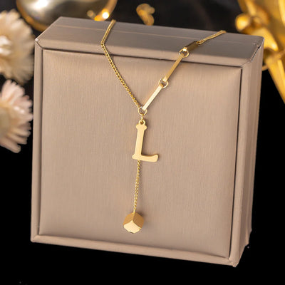 Initial Letter Stainless Steel Pendant Necklace for Women Fashion Gold Color Chain A-Z Alphabet Clavicle Necklaces Jewelry Gift