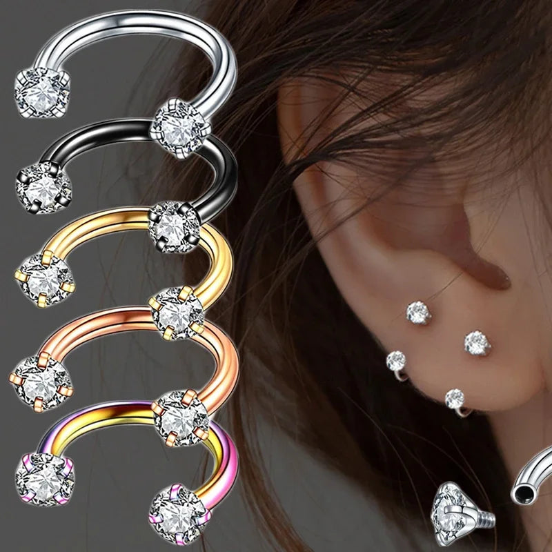 1PC Stainless Steel Crystal Hoop Ring Piercing Nose Ear belly Rings Women Men Cartilage Helix Earrings Daith Piercing Jewelry