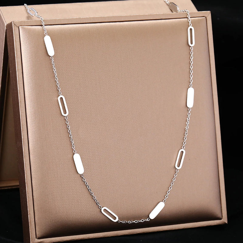 Stainless Steel Necklaces Geometric Round Rectangle Hollow Rectangle Choker Chain Trending Products Necklace For Women Jewelry