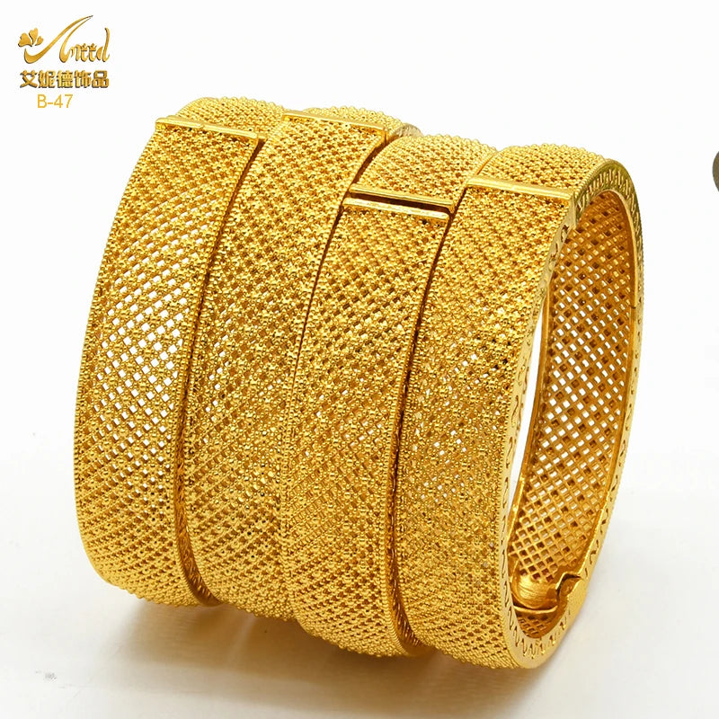 Dubai Gold Color Bangles For Women Indian Jewelry Bangle Wedding Egyptian African Jewellery Wholesale Designer Bracelets