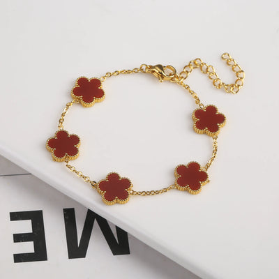 Adjustable New Design Gold Plated Stainless Steel 316L Plant Flower Bracelet With Five Leaf Petals Women's Luxury Gifts Clover