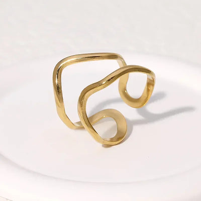 Stainless Steel Irregular Wave Rings for Women Men Creative Gold Color Adjustable Opening Ring Female Statement Jewelry Gifts