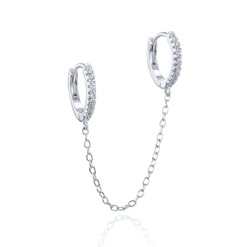 925 Sterling Silver Ear Needle Fashion Hoop Earrings White Crystal Luxury Women&