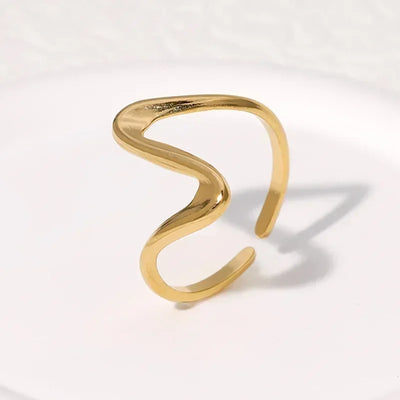 Stainless Steel Irregular Wave Rings for Women Men Creative Gold Color Adjustable Opening Ring Female Statement Jewelry Gifts