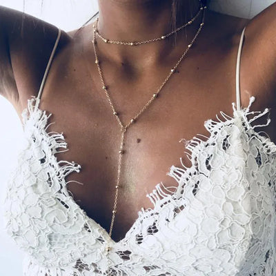 Fashion Simple Geometric Tassel Bead Collarbone Chain Necklace For Women Long Necklace Accessories Gifts Jewelry