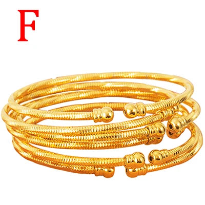 3MM/6pcs Dubai Jewelry For Women Indian Bangles Africa Ball Jewellery Gold Color Beads Bracelet Ethiopian Wedding Bride Gift