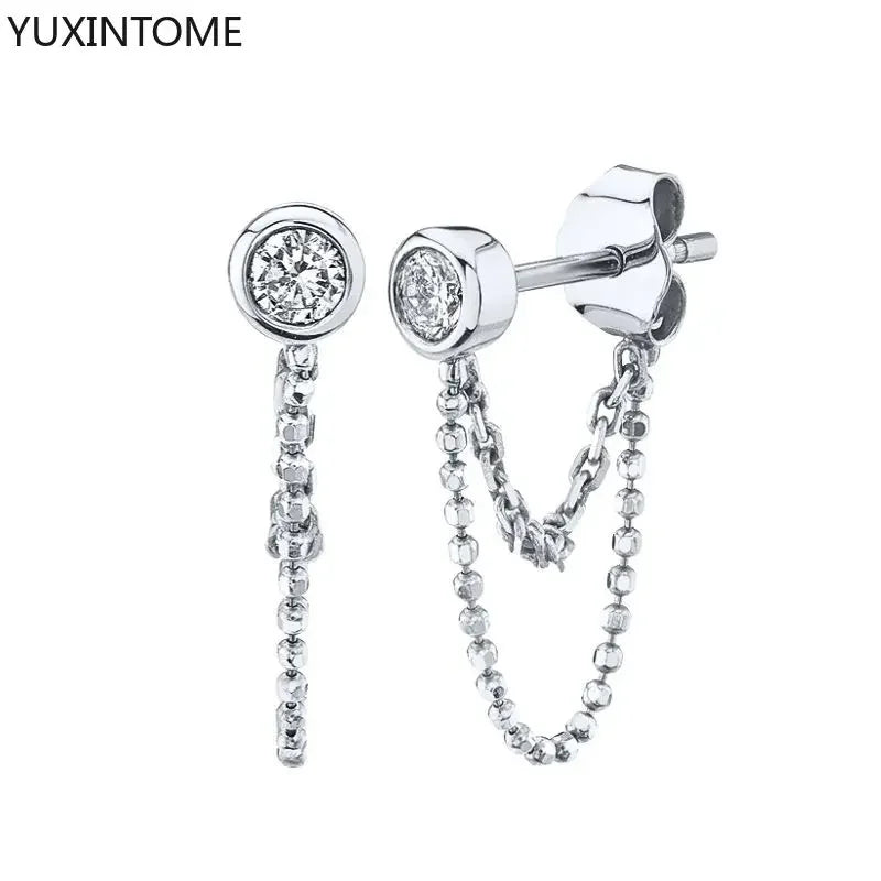 925 Sterling Silver Ear Needle Fashion Hoop Earrings White Crystal Luxury Women&