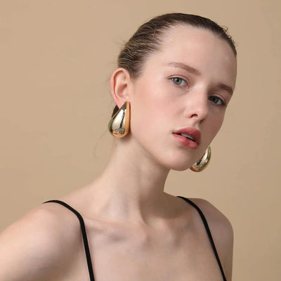 Womens Chunky Gold Hoop Earrings Oversized Teardrop Earrings Lightweight Large Hoop Girls Fashion Jewelry