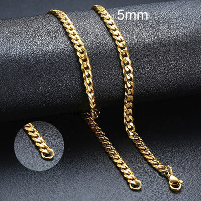 3-11mm Cuban Chain Necklaces for Men Women,Punk Stainless Steel Curb Link Chain Collar,Jewelry Gift for Dad Husband BFF Birthday