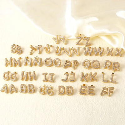 Dainty Crystal Bubble Letter Earrings for Women Copper Gold Plated Initial Ear Studs Name Jewelry Gifts