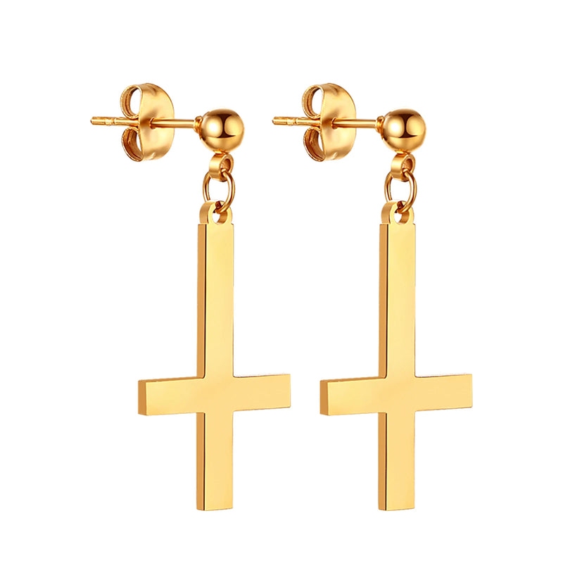 BONISKISS Men Women Stainless Steel Inverted Upside Down Cross Earring Church of Satan Temple Occult Satanic Witchy Stud Jewelry