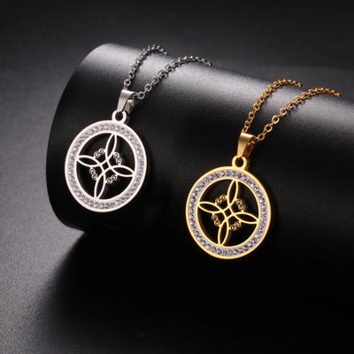 Skyrim Witchcraft Witch Knot Necklace Stainless Steel Clear Zircon Round Pendant Necklaces Amulet Wicca Jewelry Birthday Gift