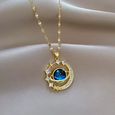 New in Women's Saturn Jewellery Luxury Designer Star Pendant Necklace for Women Stainless Steel Chain Jewelry Girl Birthday Gift