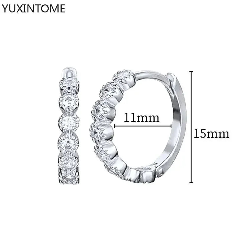 925 Sterling Silver Ear Needle Fashion Hoop Earrings White Crystal Luxury Women&