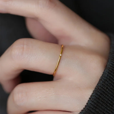 Stainless Steel Plated Paved Tiny Zircon Stackable Ring Golden Color Thin Ring Jewelry