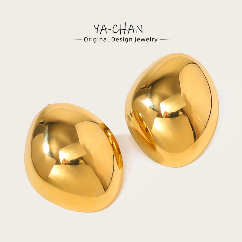 YACHAN Irregular Glossy 18K Gold Plated Earrings for Women High Quality Stainless Steel Waterproof Trendy Jewelry Tarnish Free