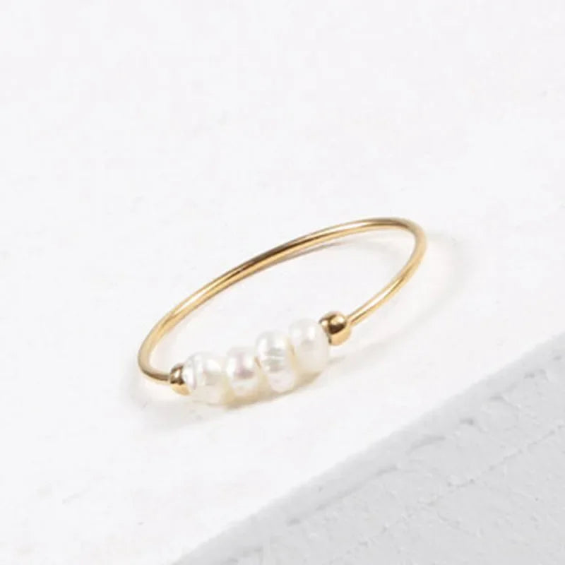 High End PVD Natural Freshwater Pearl Irregular Gold Color Rings for Women Stainless Steel Jewelry Wholesale Female Ring