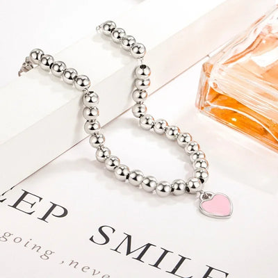 Authentic 925 Sterling Silver beads chain Heart pendant Bracelets for Women Street fashion designer Jewelry party wedding gifts