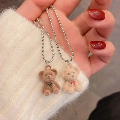 2024 Korean Fashion Cute Plush Bear Pendant Womens Necklace for Girls Female Bear Chain Necklaces Christmas Party Jewelry Set