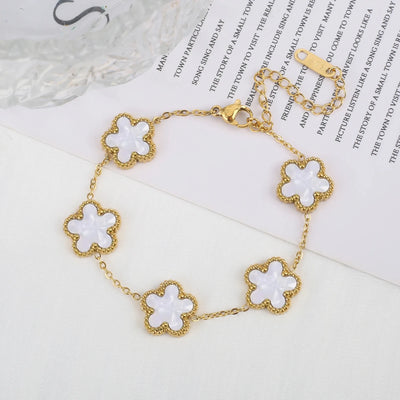 Hot jewelry sales stainless steel five-leaf flower necklace bracelet earrings set high sense women's shamrock jewelry party