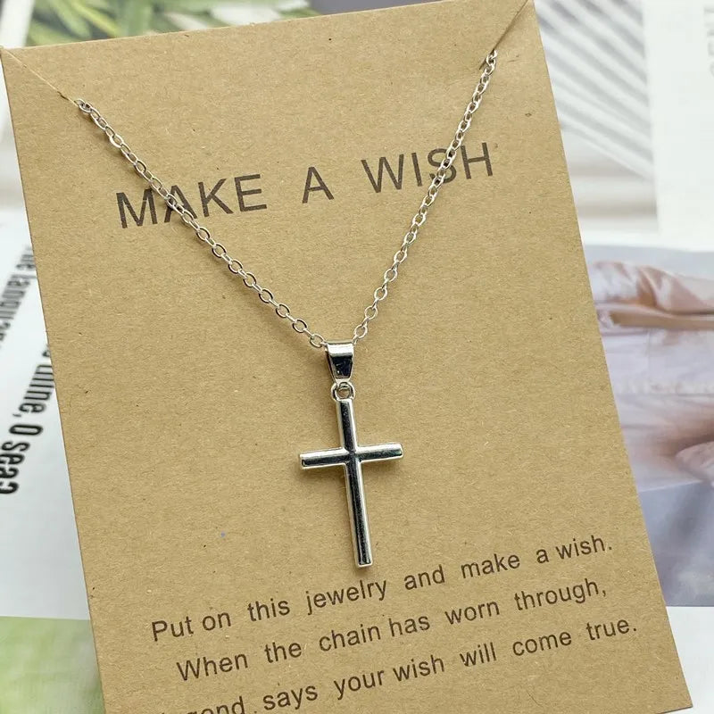 New Trendy Alloy Crystal Cross Pendant Necklaces for Women Fashion Simple Gold Color Clavicle Chain Necklace Collar Jewelry Gift