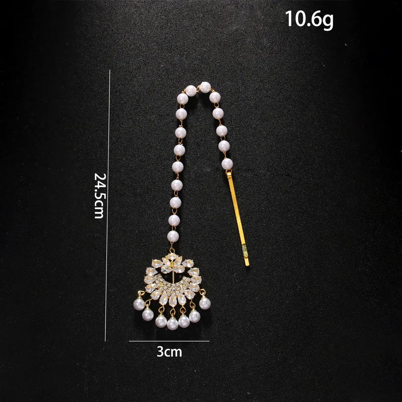 Luxury Bridal Headpiece with Traditional Pearl Maang Tikka for Women Elegant Ethnic Costume and Wedding Accessories Fine Jewelry