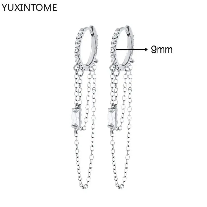 925 Sterling Silver Ear Needle Fashion Hoop Earrings White Crystal Luxury Women&