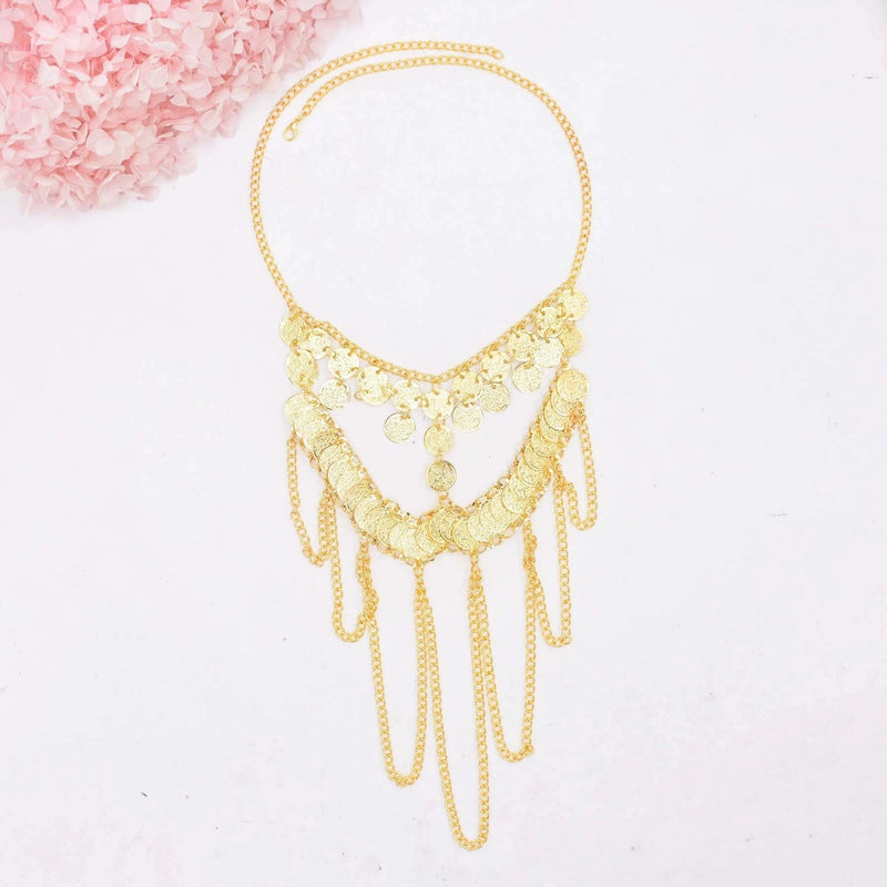 Coin Tassel Hair Jewelry Golden Arab Ethnic Love Pendant Face Chains for Women Men Party Dance Jewelry Accessories