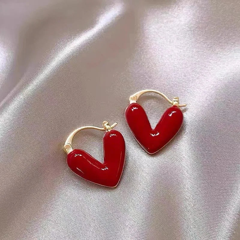 2025 Trendy Red Dripping Oil Heart Hoop Earrings For Women Girls Korean Elegant Love Dangle Earring Jewelry Gift