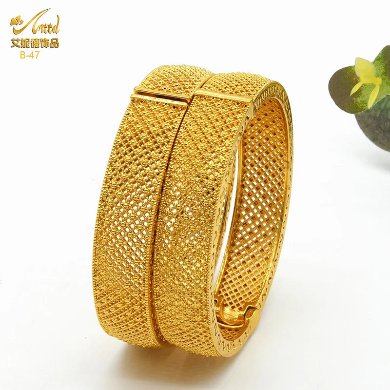 Dubai Gold Color Bangles For Women Indian Jewelry Bangle Wedding Egyptian African Jewellery Wholesale Designer Bracelets