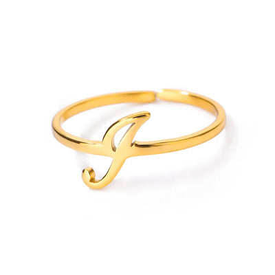 Initial Letter Rings For Women Gold Color Stainless Steel  A-Z Letter Adjustable Ring Aesthetic Wedding Christmas Jewelry Gift