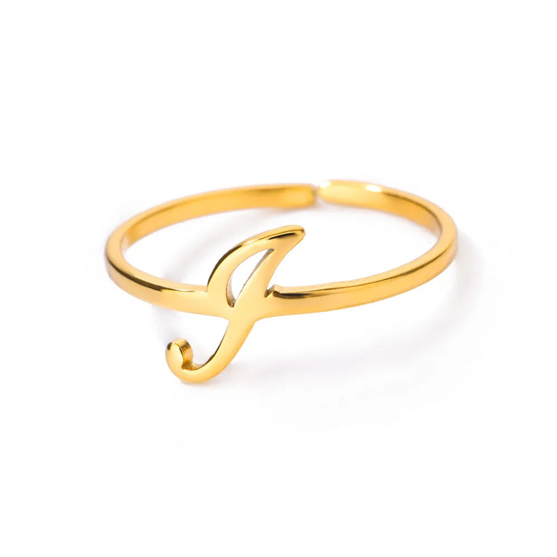 Initial Letter Rings For Women Gold Color Stainless Steel  A-Z Letter Adjustable Ring Aesthetic Wedding Christmas Jewelry Gift